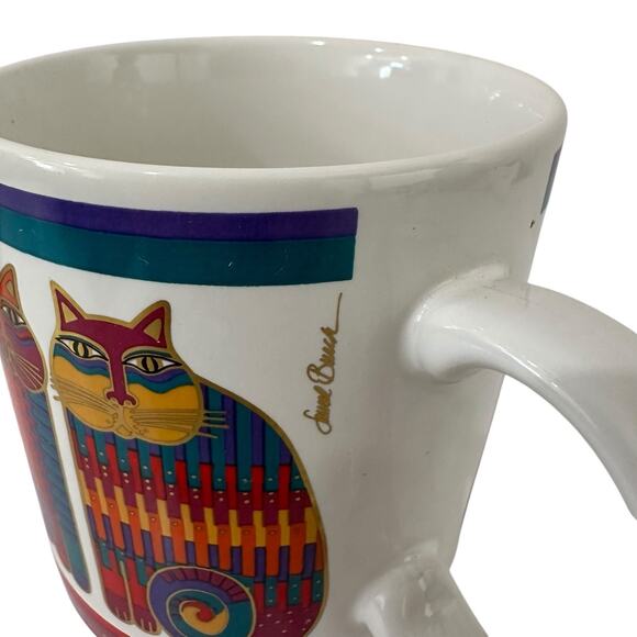 Laurel Burch Rainbow Cat Cousins Mug 1988 Colorful Ceramic Coffee Cup with Box - Picture 8 of 12